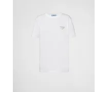 Prada T-shirt In Jersey Ricamata, Donna, Bianco Bianco