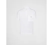 Prada Polo In Cotone Stretch Con Dettagli Nylon, Uomo, Bianco/bianco, Taglia XXL 