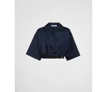 Prada Camicia Crop In Re-nylon A Maniche Corte, Donna, Blue Blue