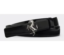 Cintura In Pelle Spazzolata Con Cavallino Rampante -  Cinture Nero