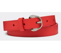 Cintura Sottile In Pelle Con Cavallino Rampante - Female Cinture Rosso Corsa