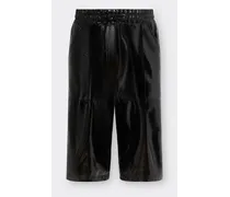 Pantalone Bermuda In Pelle Verniciata Con Nastro 3d In Gros-grain -  Pantaloni Nero