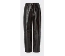 Pantalone In Pelle Lucida Con Motivo Brushed - Male Pantaloni Dark Brown