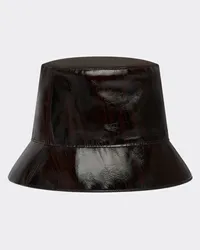 Ferrari Cappello Bucket In Pelle Lucida Con Motivo Brushed -  Cappellini Dark Brown Dark