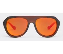 Occhiale Da Sole Ferrari Marrone Con Dettagli In Pelle E Lenti Specchiate Polarizzate -  Occhiali Da Sole Marrone