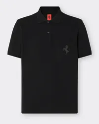 Ferrari Polo In Cotone Piqué Con Cavallino Rampante - Male Polo Nero Nero