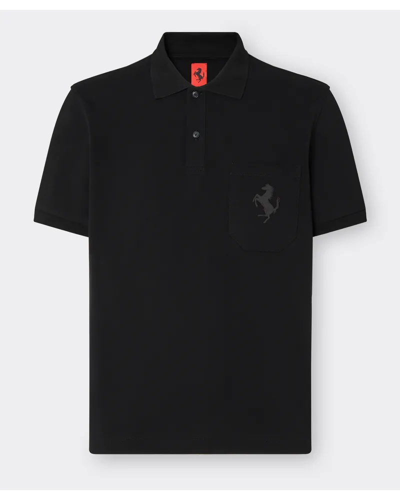 Ferrari Polo In Cotone Piqué Con Cavallino Rampante - Male Polo Nero Nero