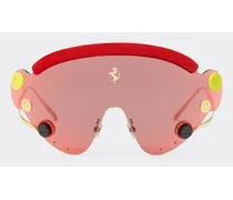 Occhiale Da Sole Limited Edition Ferrari In Metallo Rosso E Dorato Con Mascherina Rossa Specchiata -  Occhiali Da Sole Runway Rosso