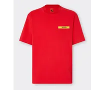 Ferrari T-shirt In Cotone Con Dettaglio A Contrasto - Male T-shirt Rosso Corsa Rosso