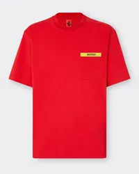 Ferrari T-shirt In Cotone Con Dettaglio A Contrasto - Male T-shirt Rosso Corsa Rosso