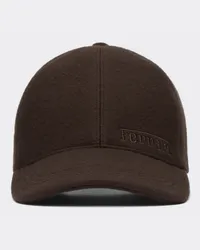 Ferrari Baseball Cap In Lana Doppia Con Logo Ferrari Ricamato -  Cappellini Dark Brown Dark