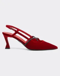 Ferrari Scarpa Slingback In Velluto Rosso Con Tacco Midi - Female  Rosso Dino Rosso