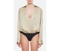 Silk Satin Shirt Bodysuit | Oro