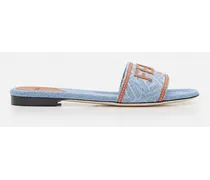 Denim Flat Sandals | Azzurro