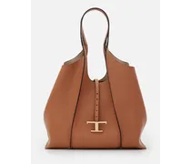 Medium T Leather Shopping Bag | Marrone