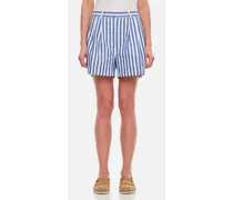Linen Blend Stripes Shorts | Azzurro