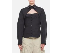 Stretch Popeline Bustier Shirt | Nero