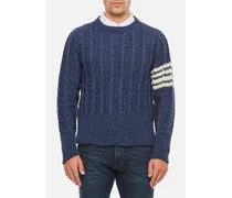 Twist Cable Classic Crew Neck Pullover In Donegal Bar Stripe | Blu