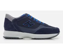 Sneakers "Hogan Interactive H Flock" In Pelle E Tessuto | Blu