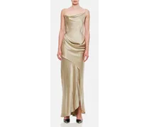 Verdant Falls Draped Silk Satin Long Dress | Oro