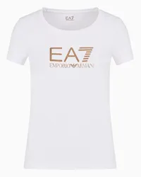 EA7 OFFICIAL STORE T-shirt Girocollo Shiny In Cotone Bianco