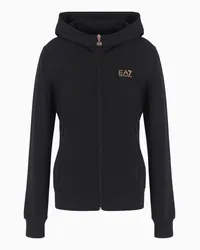 EA7 OFFICIAL STORE Felpa Con Cappuccio Shiny In Cotone Stretch Nero