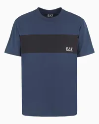 EA7 OFFICIAL STORE T-shirt Girocollo Athletic Colour Block In Cotone Organico Blu