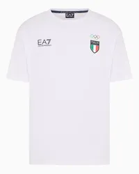 EA7 OFFICIAL STORE Italia Team Paris 2024 T-shirt Girocollo Uomo In Tessuto Tecnico Natural Ventus7 Bianco