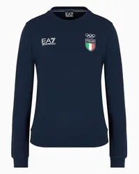 EA7 OFFICIAL STORE Italia Team Paris 2024 Felpa Girocollo Donna In Tessuto Tecnico Natural Ventus7 Blu