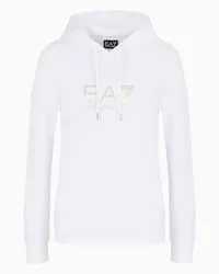 EA7 OFFICIAL STORE Felpa Con Cappuccio Shiny In Cotone Stretch Bianco