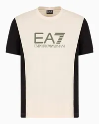 EA7 OFFICIAL STORE T-shirt Girocollo A Maniche Corte Athletic Colour Block In Cotone Beige