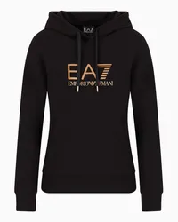 EA7 OFFICIAL STORE Felpa Con Cappuccio Shiny In Cotone Stretch Nero