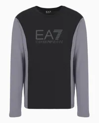 EA7 OFFICIAL STORE T-shirt Girocollo A Maniche Lunghe Athletic Colour Block In Cotone Nero