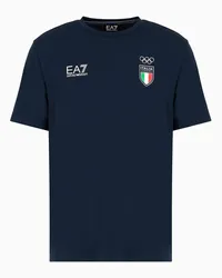 EA7 OFFICIAL STORE Italia Team Paris 2024 T-shirt Girocollo Uomo In Tessuto Tecnico Natural Ventus7 Blu