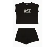 EA7 OFFICIAL STORE Set T-shirt E Shorts Shiny Girl In Cotone Nero