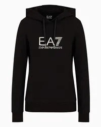 EA7 OFFICIAL STORE Felpa Con Cappuccio Shiny In Cotone Stretch Nero