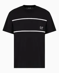 EA7 OFFICIAL STORE T-shirt Girocollo Athletic Colour Block In Cotone Organico Nero