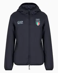 EA7 OFFICIAL STORE Italia Team Paris 2024 Giacca Con Cappuccio Donna In Tessuto Riciclato Blu