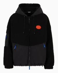 EA7 OFFICIAL STORE Bomber Con Cappuccio In Tessuto Effetto Teddy Nero