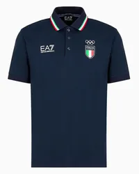 EA7 OFFICIAL STORE Italia Team Paris 2024 Polo Uomo In Cotone Organico E Modal Blu