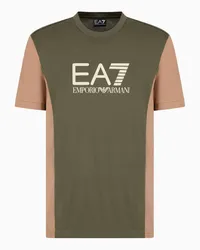 EA7 OFFICIAL STORE T-shirt Girocollo A Maniche Corte Athletic Colour Block In Cotone Militare