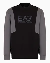 EA7 OFFICIAL STORE Felpa Girocollo Athletic Colour Block In Misto Cotone Nero