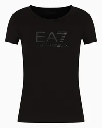 EA7 OFFICIAL STORE T-shirt Girocollo Shiny In Cotone Nero