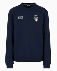 EA7 OFFICIAL STORE Italia Team Paris 2024 Felpa Girocollo Uomo In Tessuto Tecnico Natural Ventus7 Blu