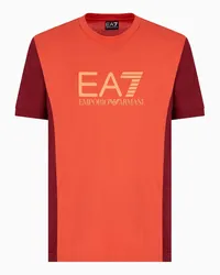 EA7 OFFICIAL STORE T-shirt Girocollo A Maniche Corte Athletic Colour Block In Cotone Arancione