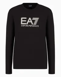 EA7 OFFICIAL STORE T-shirt Girocollo  A Maniche Lunghe Visibility In Cotone Stretch Nero