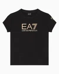 EA7 OFFICIAL STORE T-shirt Girocollo Shiny Girl In Cotone Stretch Nero