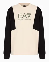 EA7 OFFICIAL STORE Felpa Girocollo Athletic Colour Block In Misto Cotone Beige