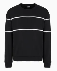 EA7 OFFICIAL STORE Felpa Girocollo Athletic Colour Block In Misto Cotone Organico Nero