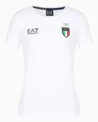 EA7 OFFICIAL STORE Italia Team Paris 2024 T-shirt Girocollo Donna In Tessuto Tecnico Natural Ventus7 Bianco